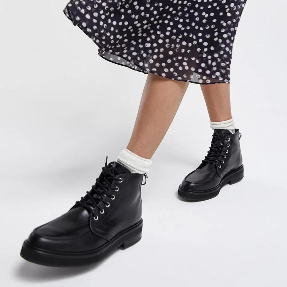 The Kooples Paris Ankle Boots Chunky Leather Lace Up Combat Biker Fall Winter 7